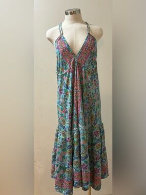 New Rhea Silk Blend Halter Flowy Midi Dress. One Size
